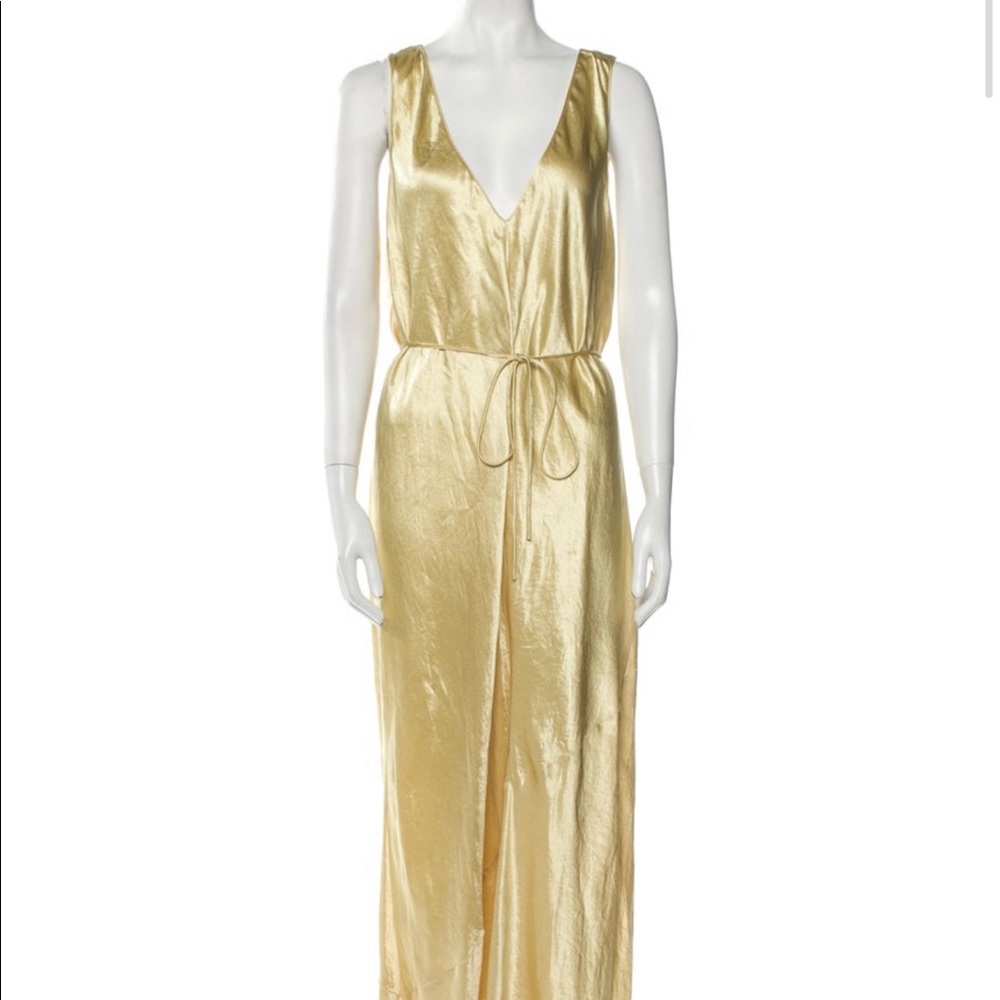 Vince Yellow V-Neck Satin Slip Dress